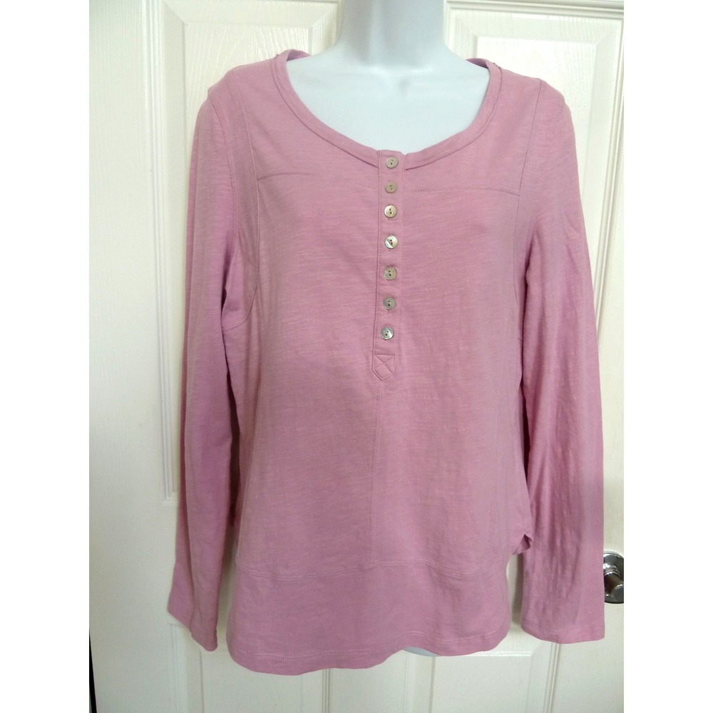 *SUNDANCE Sz Med. Cotton 1/2 Button Henley Top Raw Hem Neck Country*